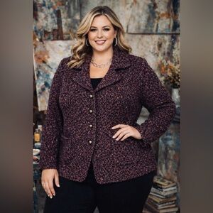 Vintage Carole Little Woman 2X Boucle Knit Purple Wool Blend Cardigan Jacket NWT